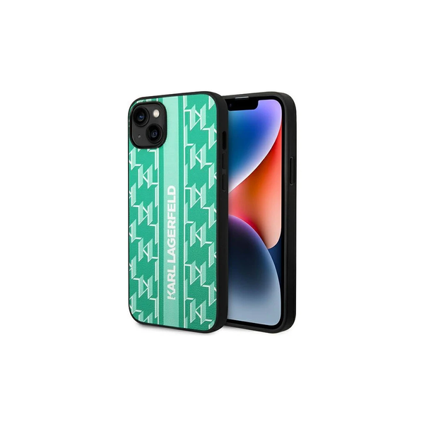 Karl Lagerfeld KLHCP14SPGKLSKN iPhone 14/15/13 6,1 készülékhez tok Monogram Stripe zöld
