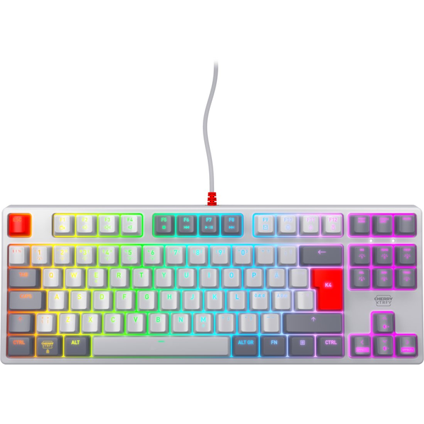 CHERRY K4V2 TKL tastiera Gaming USB QWERTY Nordic Grigio, Grigio chiaro, Rosso