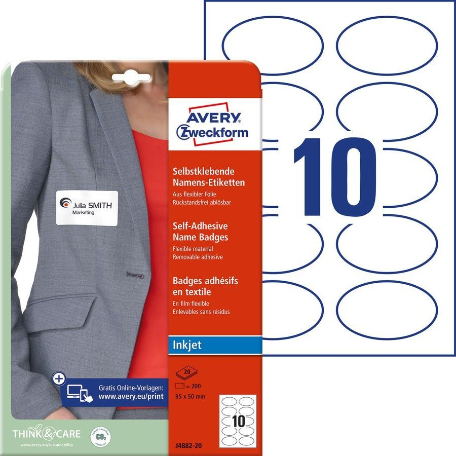 Avery-Zweckform J4882-20 Névtábla Kennzeichnungsetiketten (Sz x Ma) 85 mm x 50 mm 200 db (J4882-20)