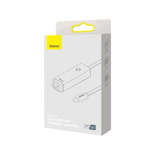 Baseus Lite Sorozatú Ethernet-Adapter C Típusú Adapter RJ45 LAN-Portra (1000Mbps) Fekete (WKQX000313)