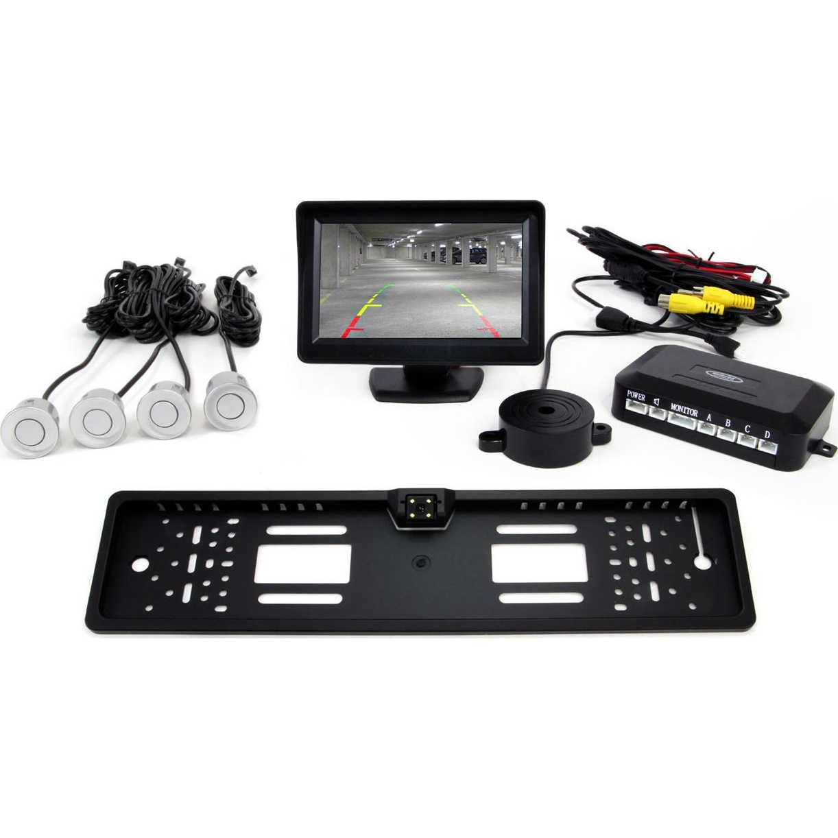 Amio Tolatóradar 4 Darab Ezüst 22 mm-es Szenzorral, 4.3" Tft Monitorral + Rendszám (AMI-01554)