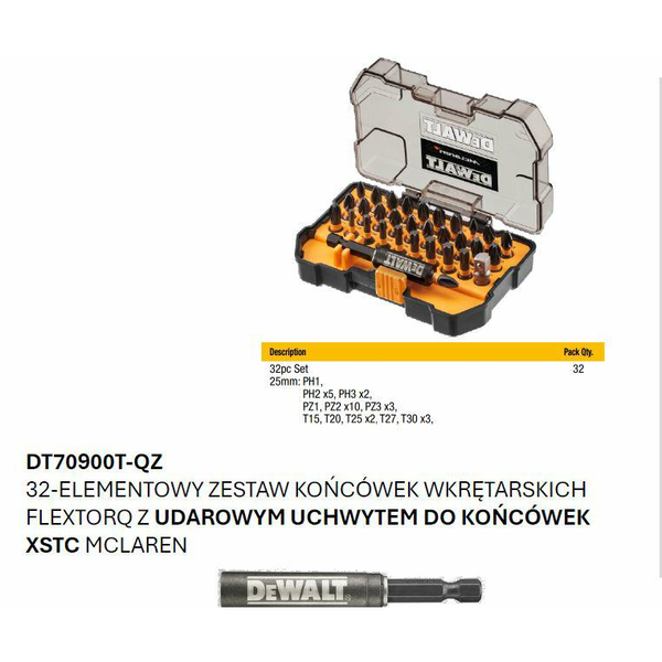 Dewalt x McLaren DT70900T-QZ 32 részes bitkészlet IMPACT READ bittartóval