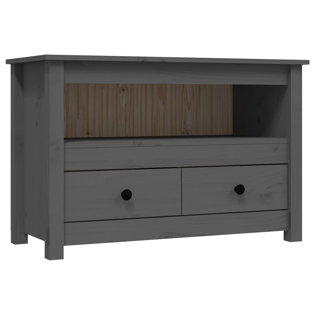 szürke tömör fenyőfa TV-szekrény 79 x 35 x 52 cm (821499)