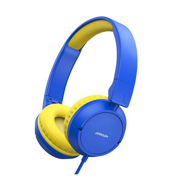 JOYROOM fejhallgató SZTEREO (3.5mm jack, zajszűrő, mikrofon, GYEREK méret) SÁRGA / SÖTÉTKÉK (JR-HC1 BLUE)