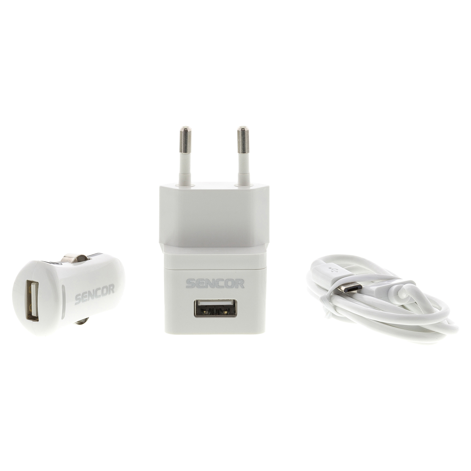 Sencor SCO 515-000WH Micro-USB / USB-A Hálózati + Autós töltő szett - Fehér (5V / 1A) (SCO 515-000WH)