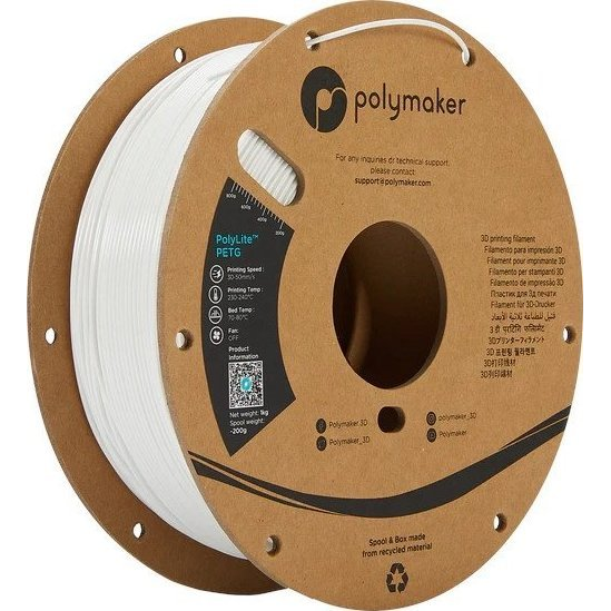 Polymaker PB01002 3D nyomtatószál PETG hőálló, nagy szakítószilárdság 1.75 mm 1000 g Fehér PolyLite™ 1 db