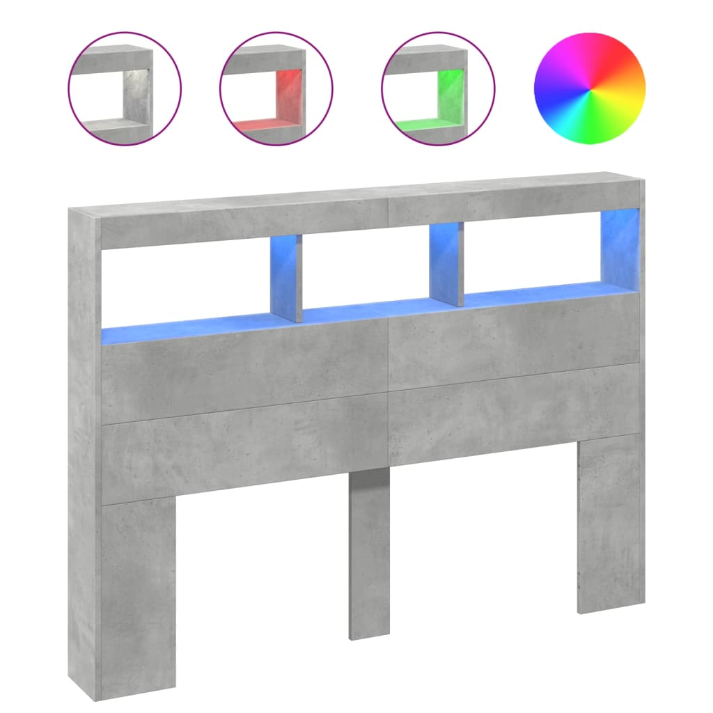 betonszürke áthidalószekrény LED-világítással 140 x 17 x 102 cm (839199)