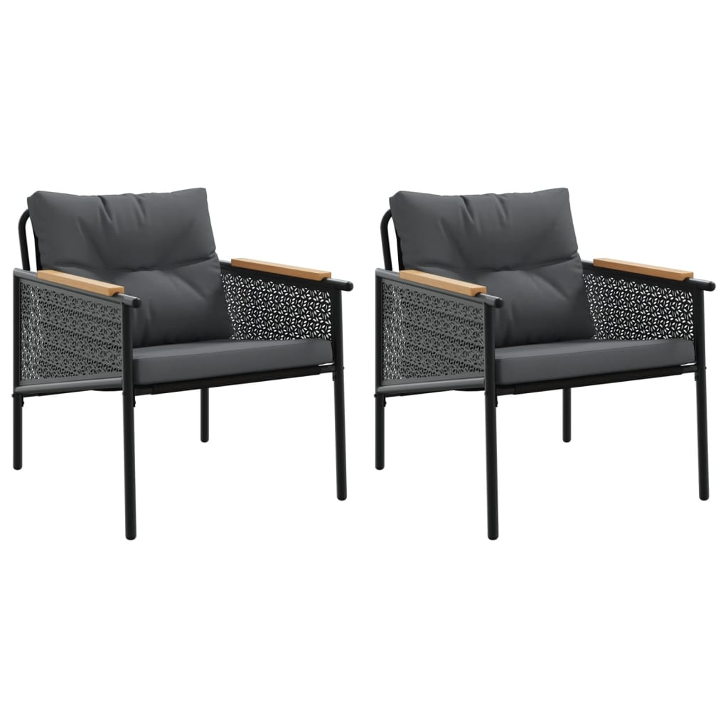 2 db fekete acél kerti szék párnákkal (4009301)
