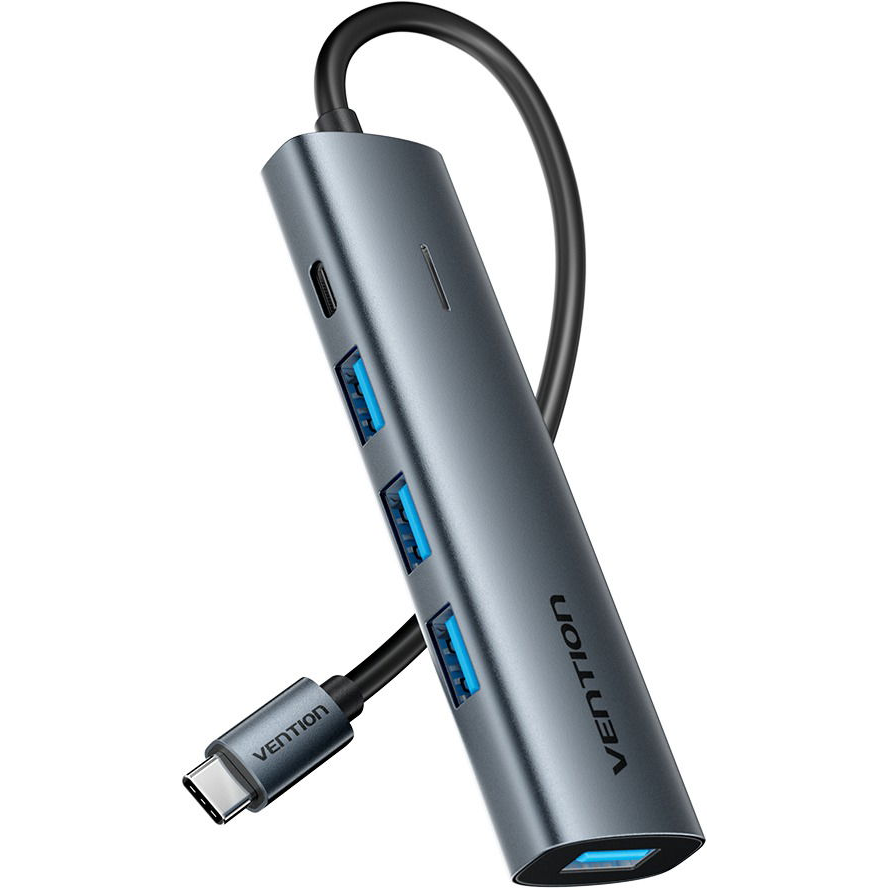 Vention USB-C to USB-C / 4x USB 3.0 Hub 0.15M Gray Aluminum Alloy Type (TGZHB)