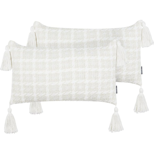 Conjunto De 2 Cojines Decorativos Con Funda De Algodón A Cuadros Beige 30 X 60 Cm Douris - Beige