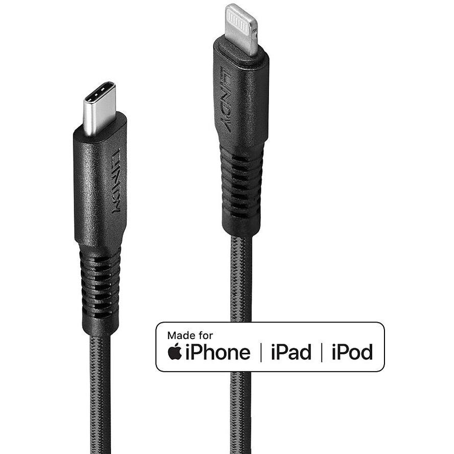 LINDY USB-C an Lightning Kabel schwarz 0.5m verstärkt (31285)