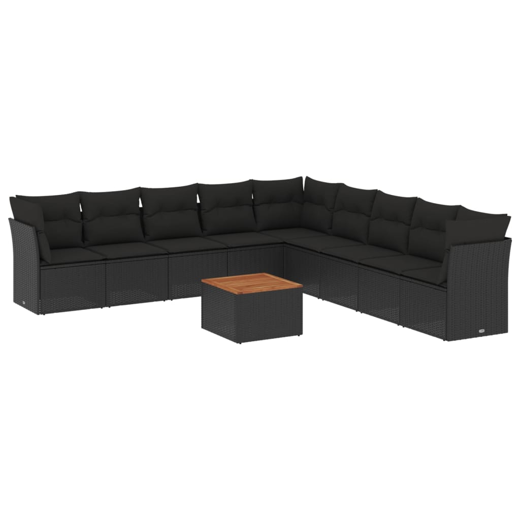 10 részes fekete polyrattan kerti ülőgarnitúra párnákkal (3223689)