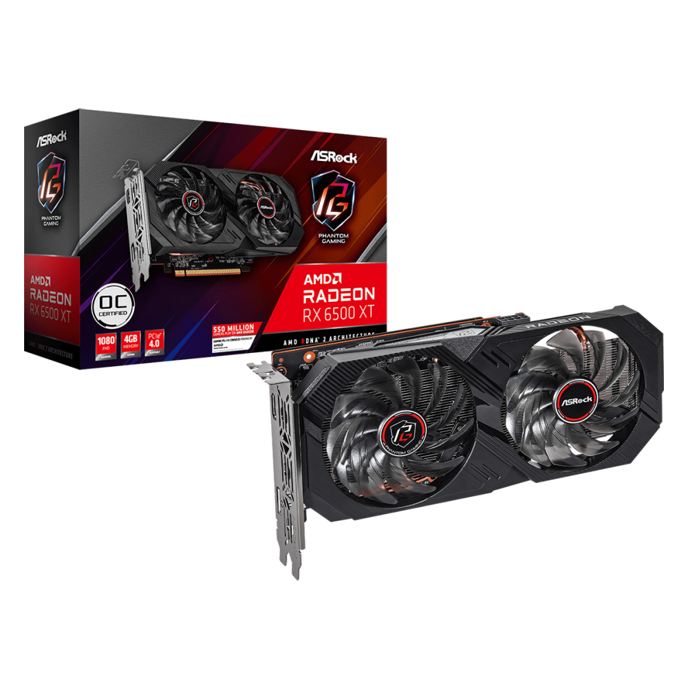 Asrock Radeon RX 6500 XT Phantom Gaming D 4GB OC videokártya (90-GA3DZZ-00UANF)
