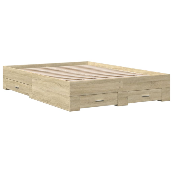 Cadru de pat cu sertare stejar sonoma 135x190 cm lemn prelucrat