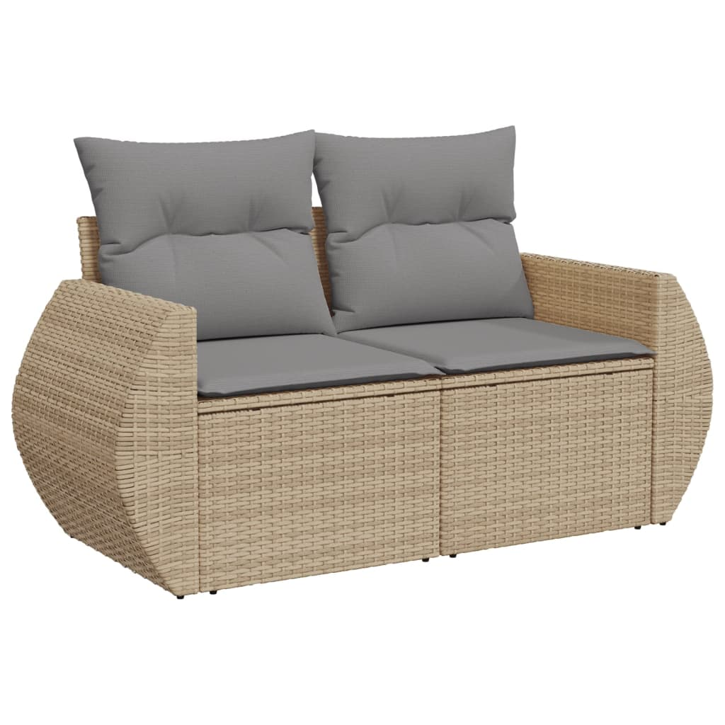 2 személyes bézs polyrattan kerti kanapé párnával (366107)