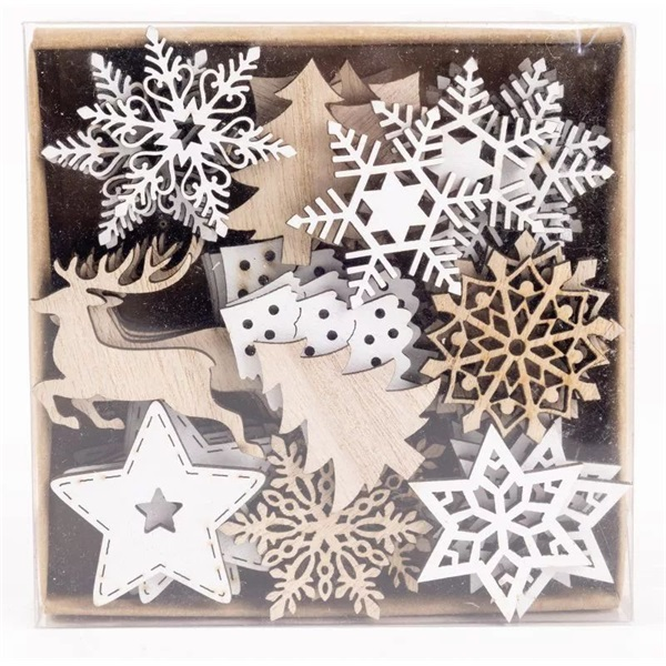 IRIS fa karácsonyi dekor szettben, 72 darabos, natúr és fehér 4 cm (061474)