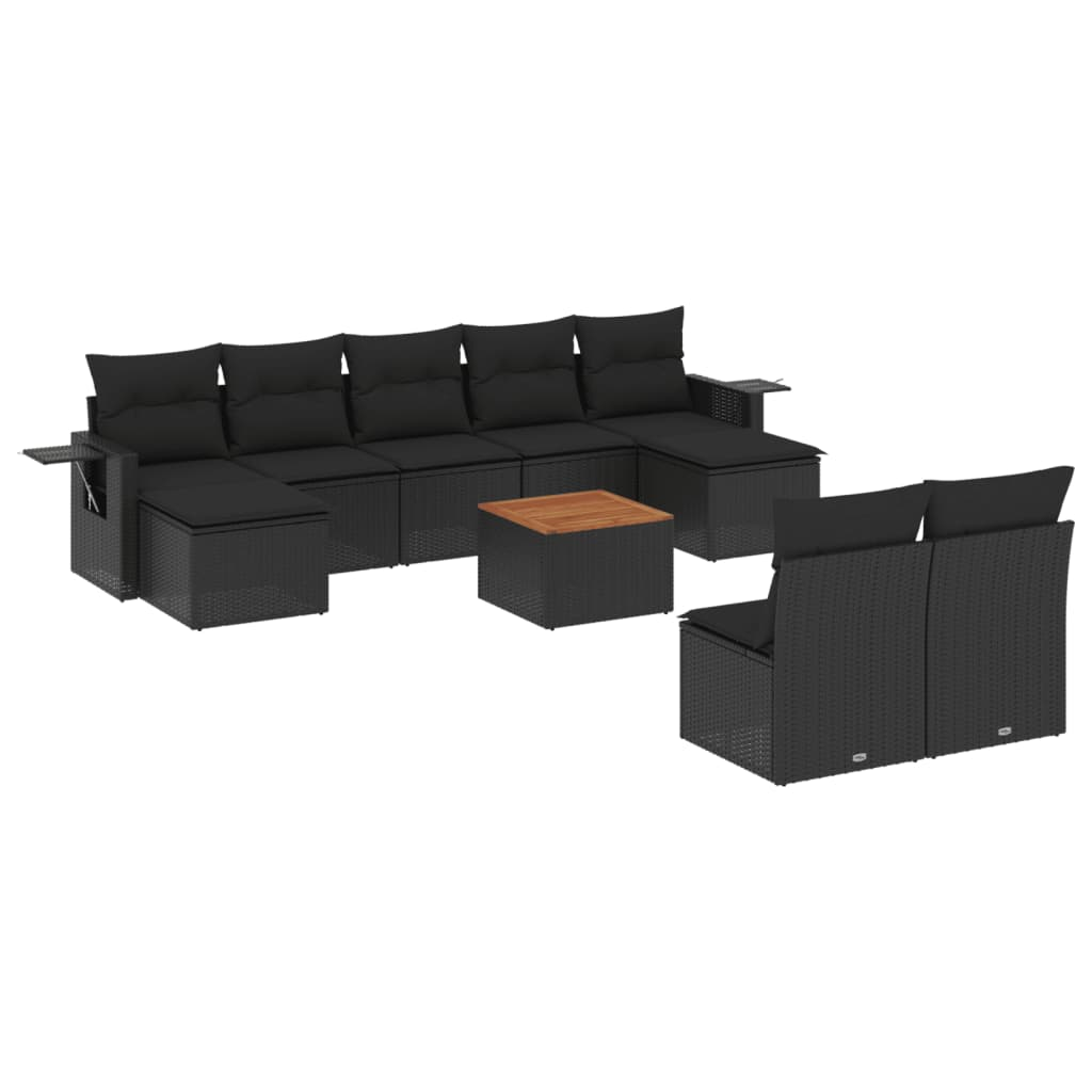 10 részes fekete polyrattan kerti ülőgarnitúra párnákkal (3224760)