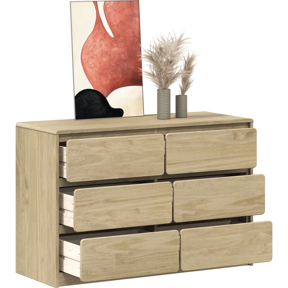 SAUDA tölgy tömör fenyőfa fiókos szekrény 111x43x73,5 cm (377596)