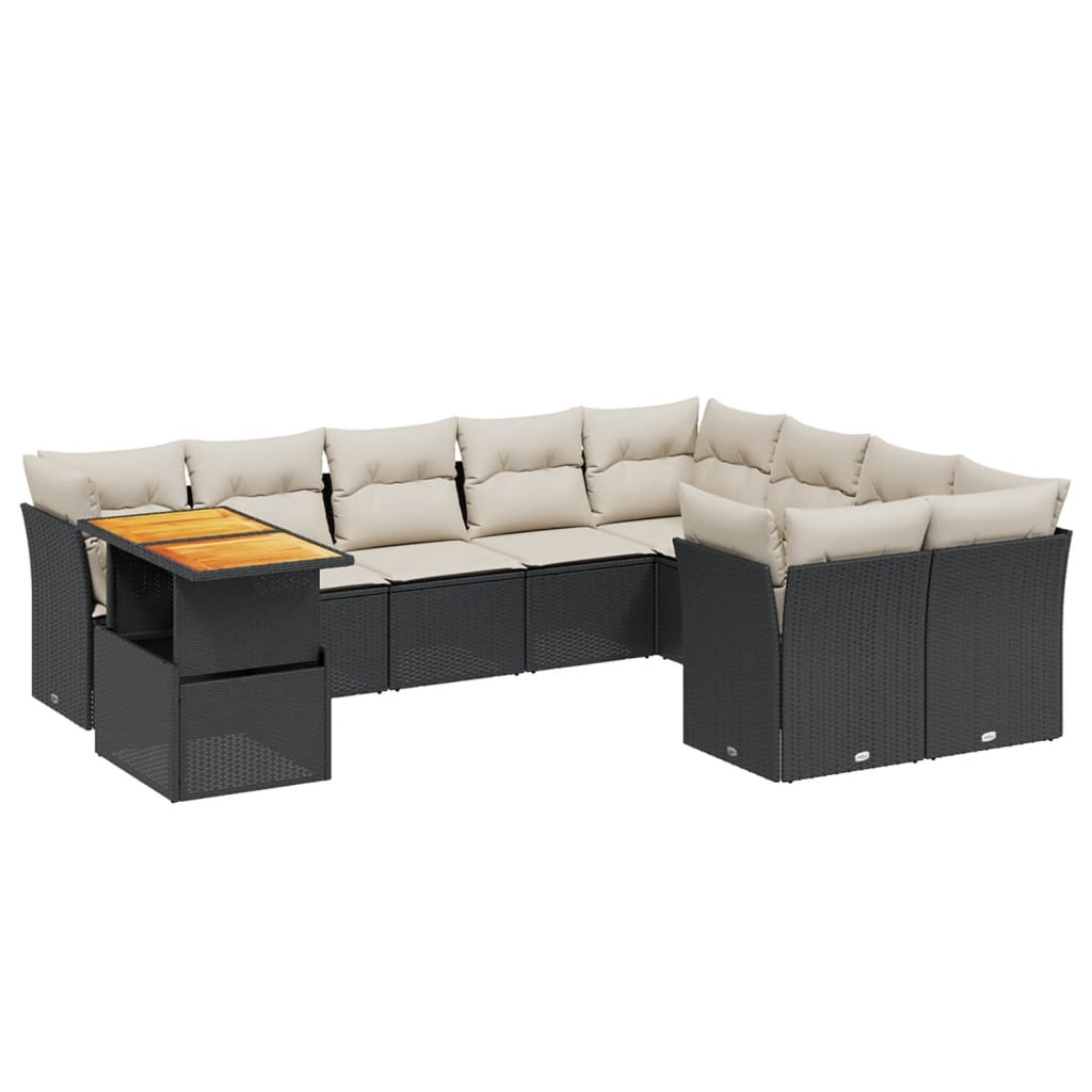 10 részes fekete polyrattan kerti ülőgarnitúra párnákkal (3271014)