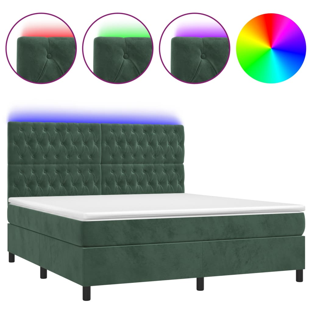 sötétzöld bársony rugós és LED-es ágy matraccal 160x200 cm (3136314)