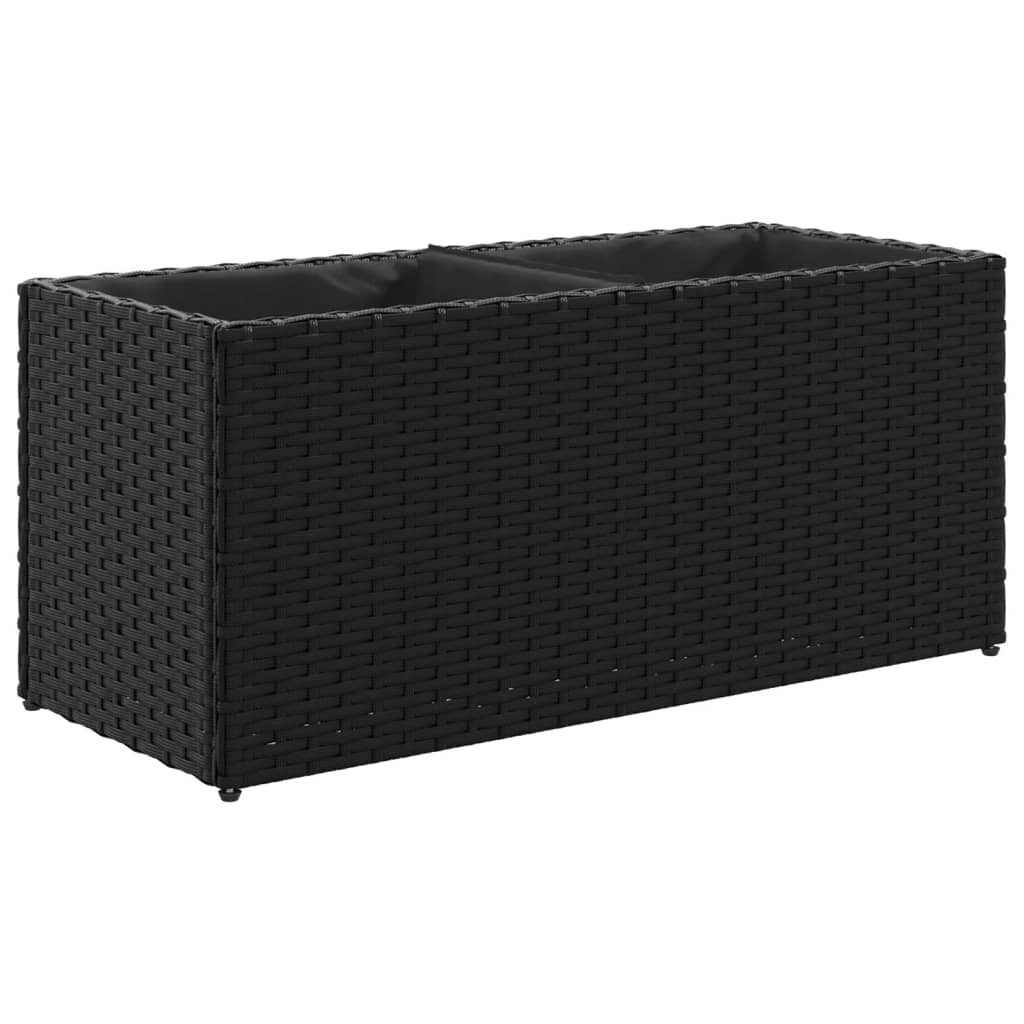 fekete polyrattan kerti ültetőláda 2 cseréppel 72x30x32 cm (366422)