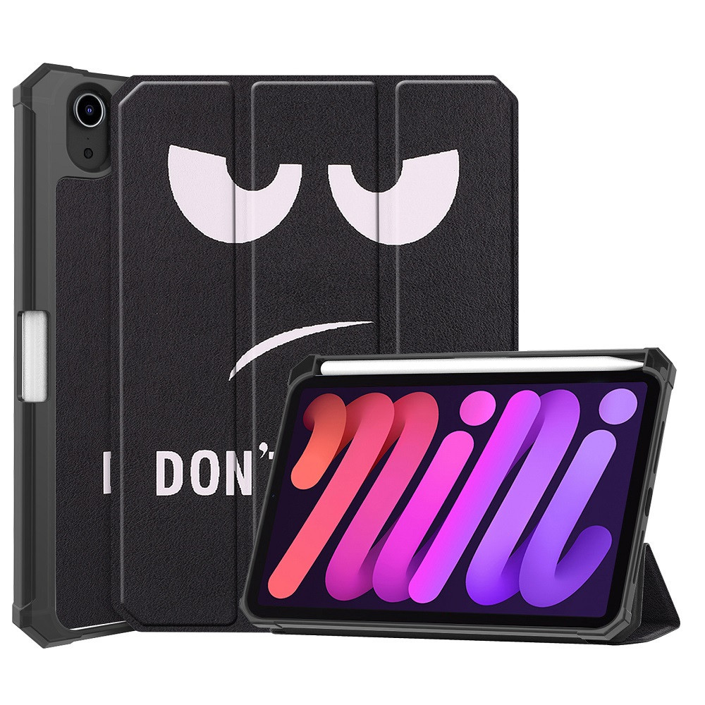 Apple iPad Mini (2021) (8.3), mappa tok, Apple Pencil tartóval, Dont touch me minta, Smart Case, Wooze New Style Trifold Case, fekete/fehér (110853)