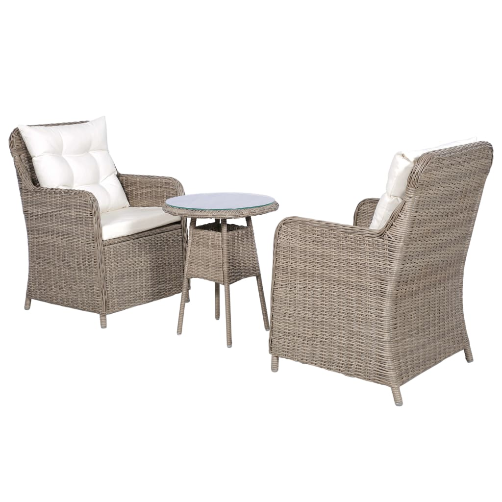3 darabos barna polyrattan bisztrószett szék- és hátpárnákkal (44150)