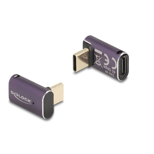 Delock USB Adapter 40 Gbps USB Type-C  PD 3.1 240 W csatlakozódugóval - csatlakozóhüvellyel, ívelt 8K 60 Hz fém