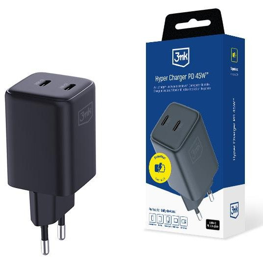 Černá síťová nabíječka 3mk Hyper Charger PD 45W GaN QC4+ S-F Charge 2.0