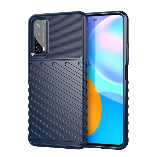 Szilikon telefonvédő (közepesen ütésálló, csíkos, dombor minta) SÖTÉTKÉK [Huawei P Smart (2021)] (5996591012100)