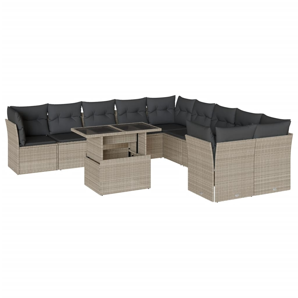 11 részes világosszürke polyrattan kerti ülőgarnitúra párnákkal (3266882)