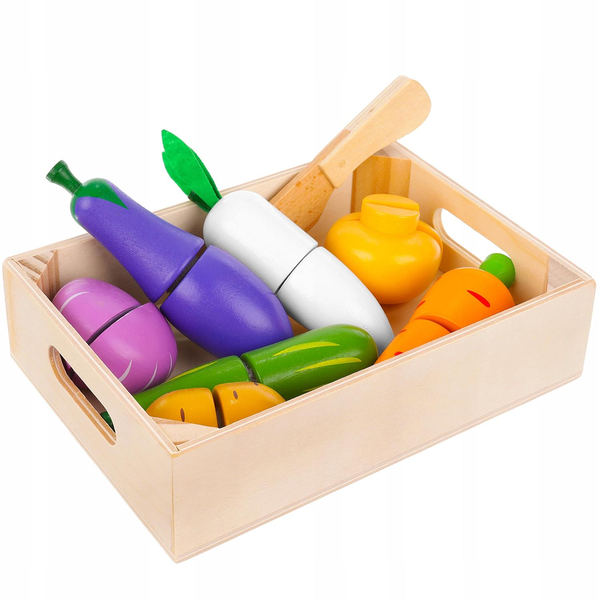 Kruzzel 23543 Wooden vegetables and fruits in a crate 9 pcs