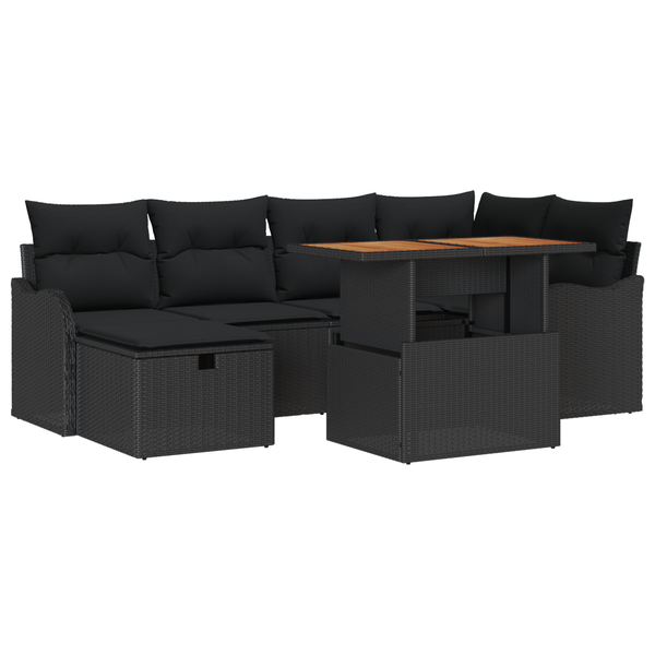 Set de canapea de grădină cu 7 piese și perne Ratan Poliester Negru