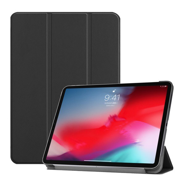 Gigapack кожен калъф с ефект, Apple iPad Pro 11 (2018), стоящ, активен флип, странично отваряне, TRIFOLD функция за държач за маса, черен