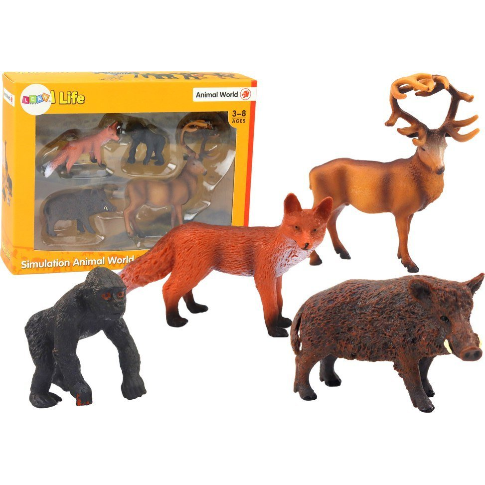 Erdei Állatok Figurakészlet - Szarvas, Vaddisznó, Róka, Gorilla (17663)