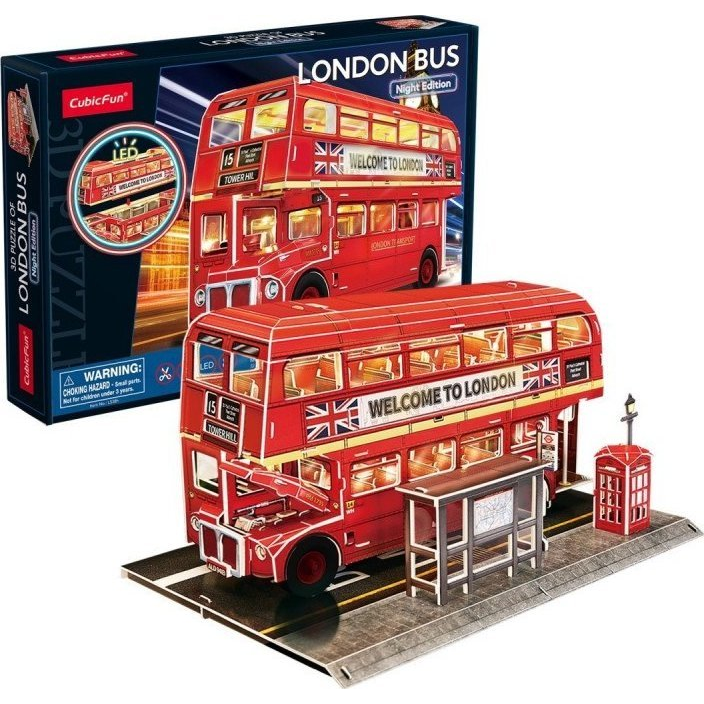 CUBICFUN 3D puzzle játék 161 darabos Emeletes busz LED világítással (GXP-917013)