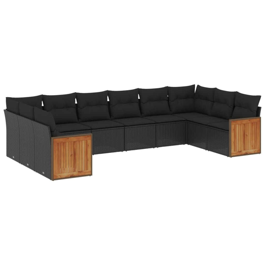 10 részes fekete polyrattan kerti ülőgarnitúra párnákkal (3228001)