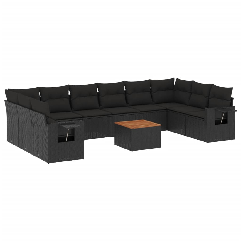 11 részes fekete polyrattan kerti ülőgarnitúra párnákkal (3257063)