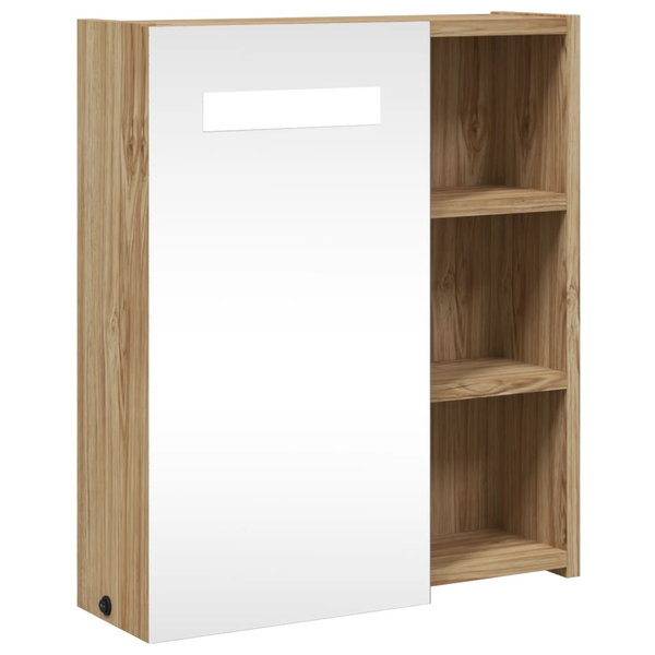 tölgyszínű tükrös fürdőszobaszekrény LED-del 45 x 13 x 52 cm