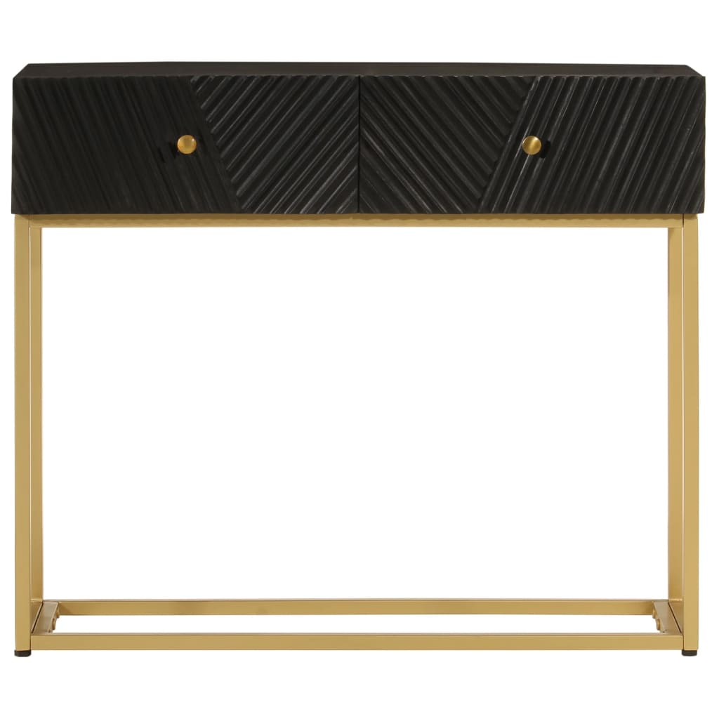 fekete tömör mangófa és vas tálalóasztal 90 x 30 x 76 cm (372028)