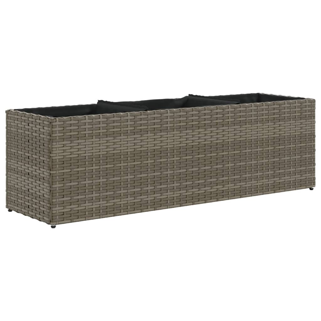 szürke polyrattan kerti ültetőláda 3 cseréppel 105x30x32 cm (366418)