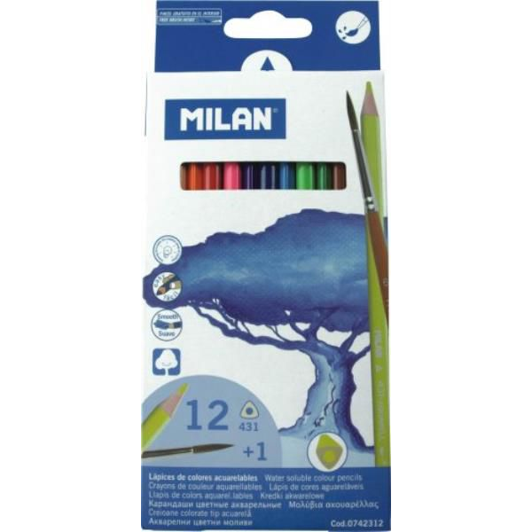 Milan 12db-os vegyes színű színes ceruza + ecset (0742312 MILAN)