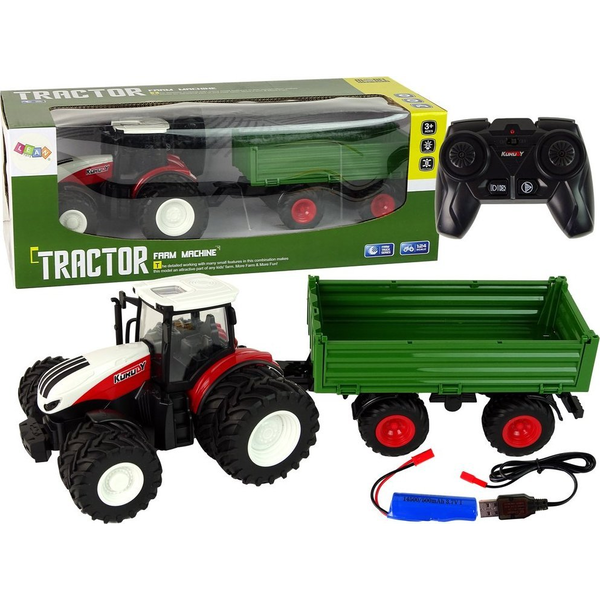 Távirányítós Traktor - Pótkocsival, 1:24, Zöld