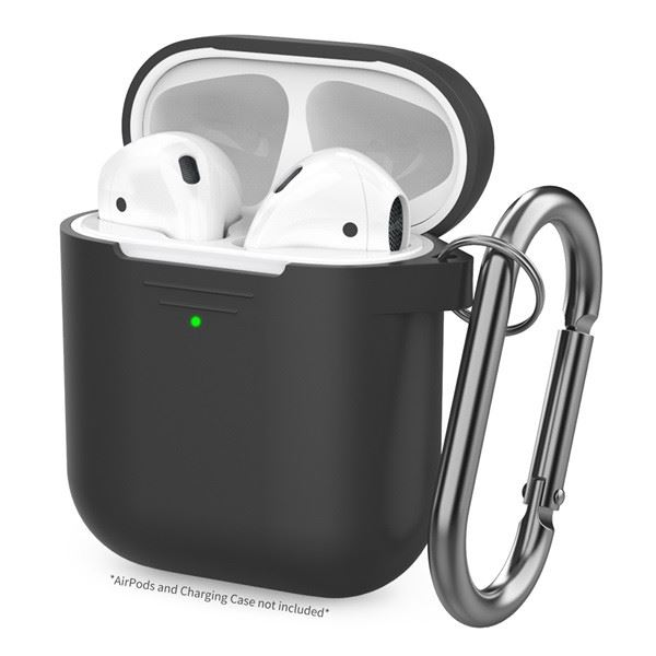 Phoner Simple Apple Airpods 1/2 szilikon tok akasztóval fekete (PN-CP-06-3-BK) (PNCP063BK)