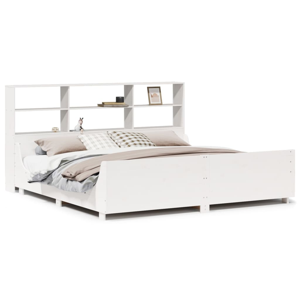 fehér tömör fa könyvespolcos ágy matrac nélkül 200 x 200 cm (3323795)