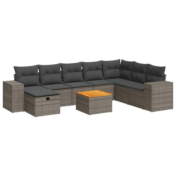 9 részes szürke polyrattan kerti ülőgarnitúra párnákkal