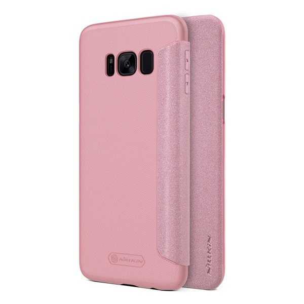 NILLKIN SPARKLE műanyag telefonvédő (mikroszálas bőr hatású FLIP, oldalra nyíló) RÓZSASZÍN [Samsung Galaxy S8 Plus (SM-G955)] (5996457692774)