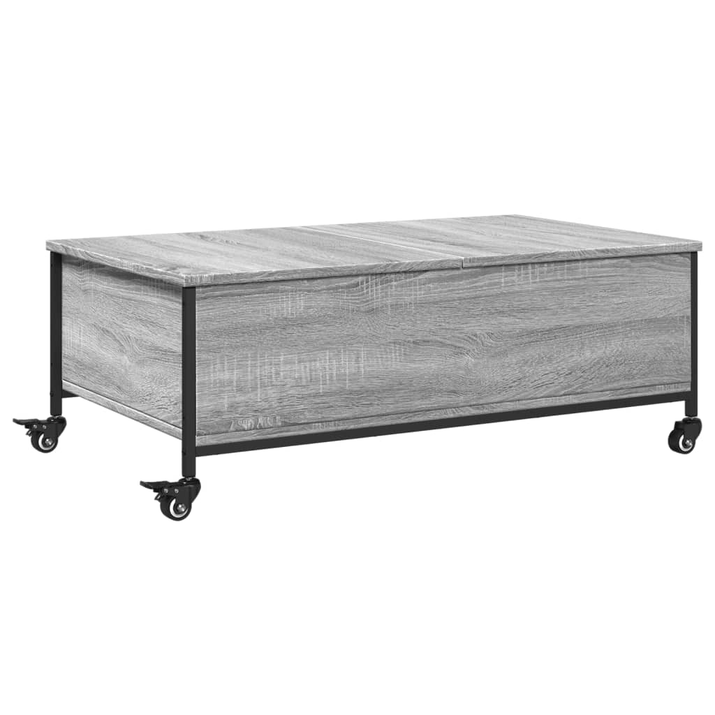szürke sonoma szerelt fa dohányzóasztal kerekekkel 91x55x34 cm (842299)