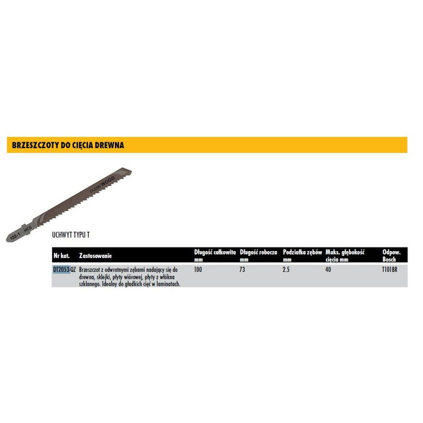 DeWalt Teový pilový list (T) pro přímočaré pily T101BR 1 kus DT2052