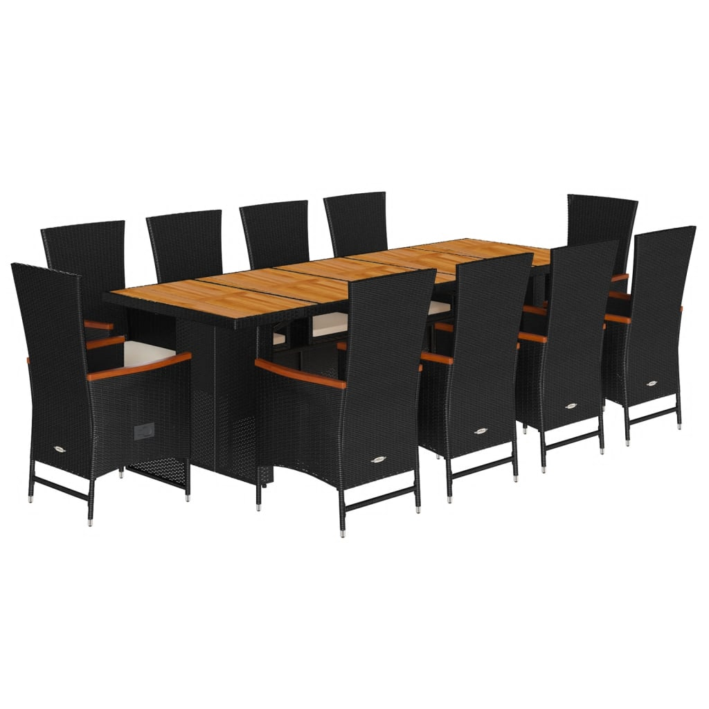 11 részes fekete polyrattan kerti étkezőgarnitúra párnákkal (3277530)